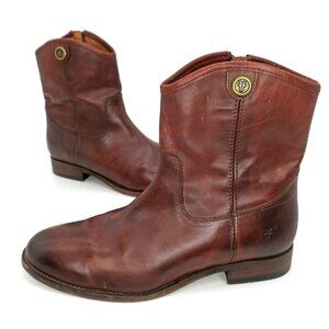 Frye Melissa Button Short Ankle Boot Redwood Brown Rustic Booties Women's 8.5B
